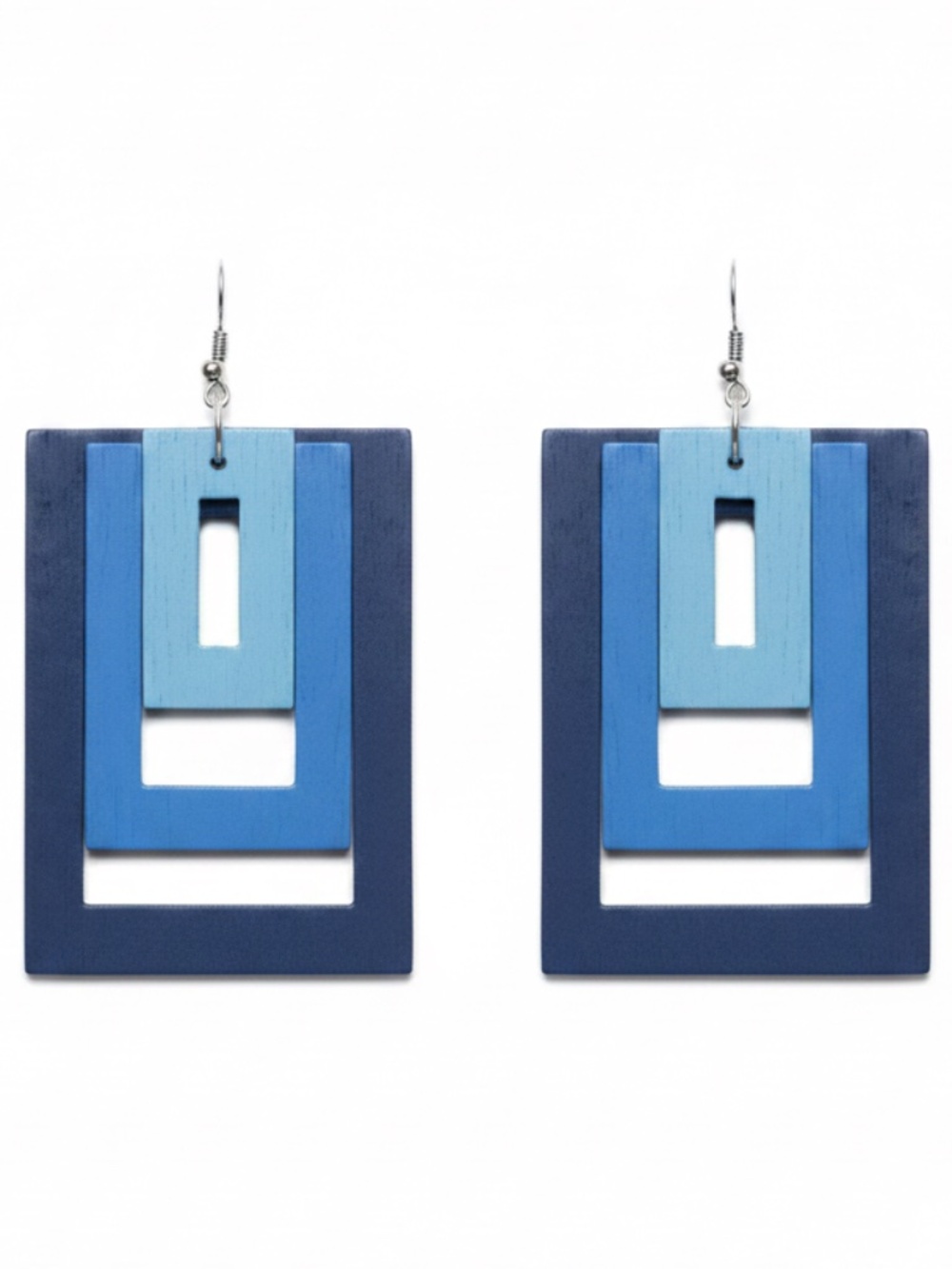 Womens Wood Blue Two-Tone Square Earrings
